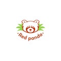 Red panda logo design with green leaves